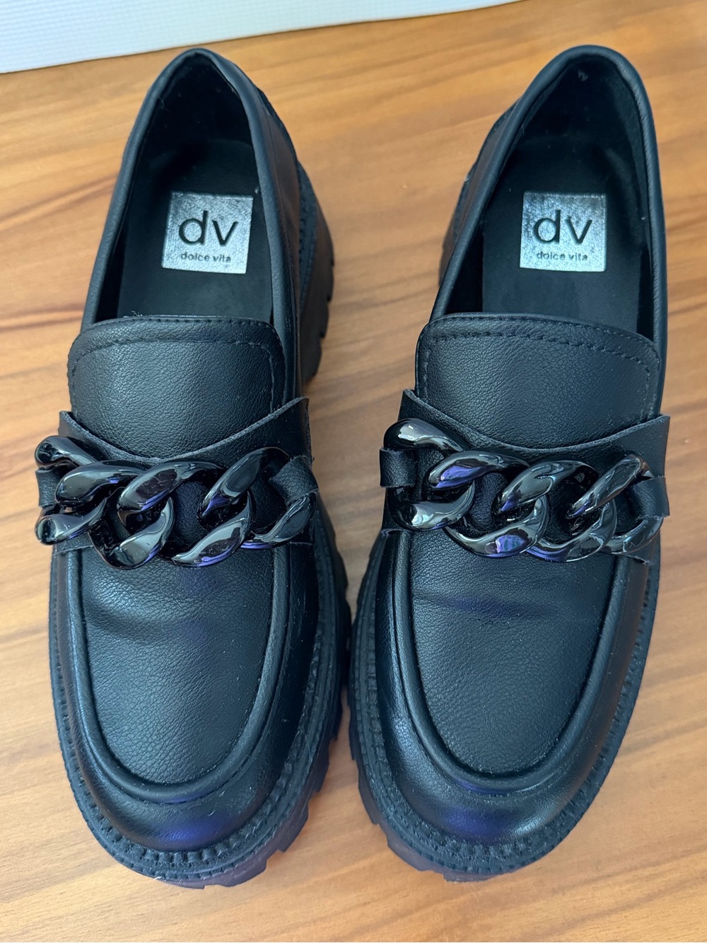 DV by Dolce Vita Black Chain-Link Lug Sole Slip-On Loafers